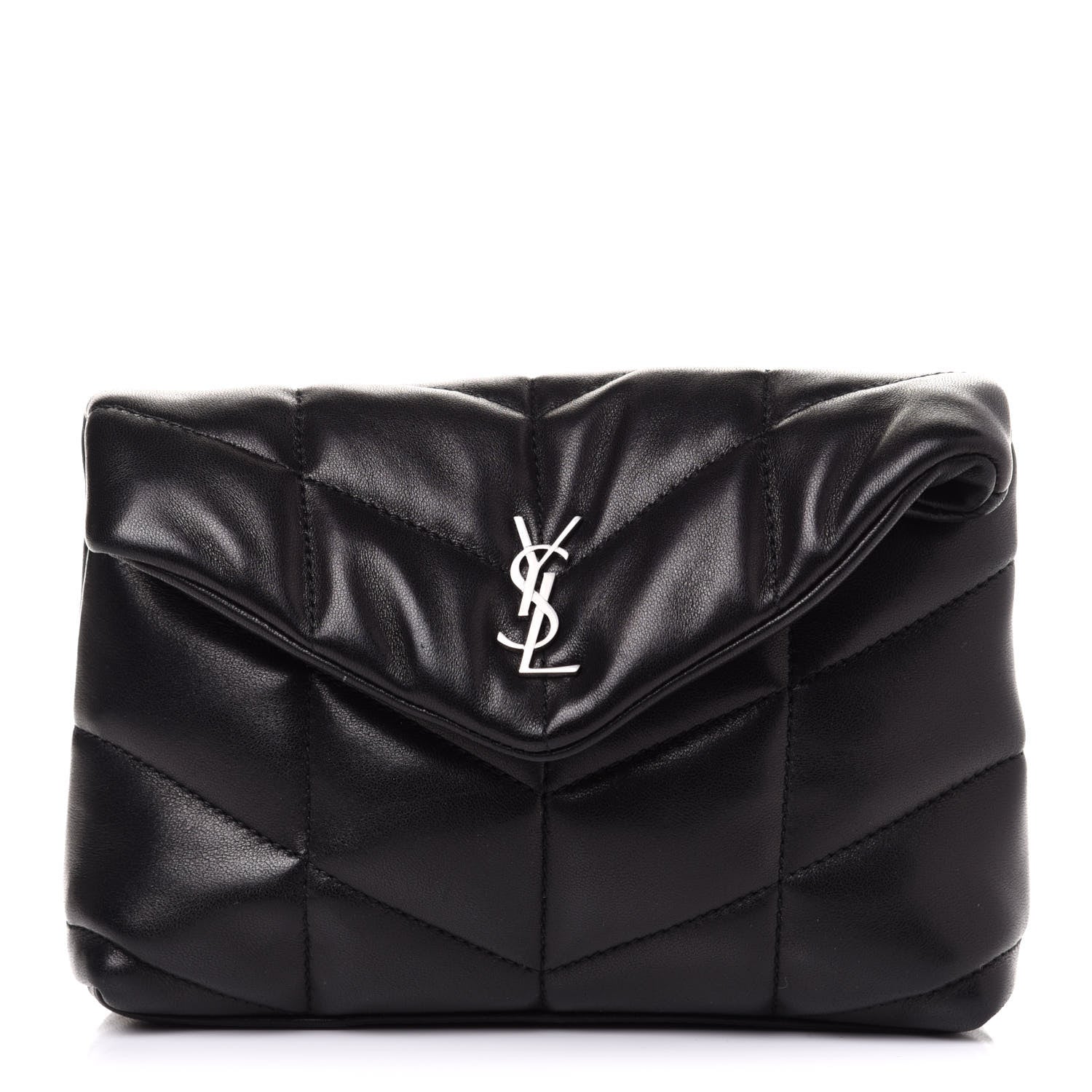 Saint Laurent Lambskin Monogram Loulou Puffer Pouch Clutch Black 1 of 12