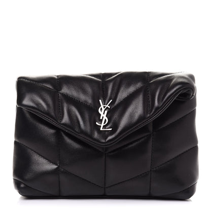 Saint Laurent Lambskin Monogram Loulou Puffer Pouch Clutch Black 1 of 12