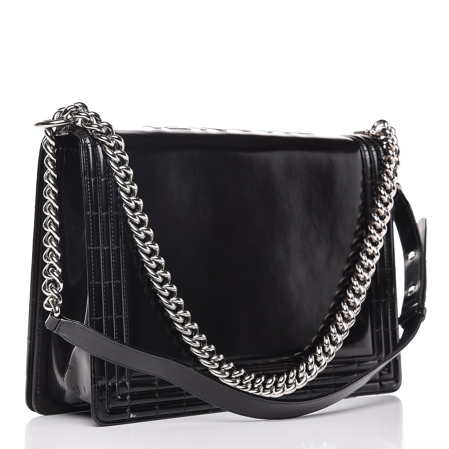 Glazed Calfskin Large Boy Flap Black