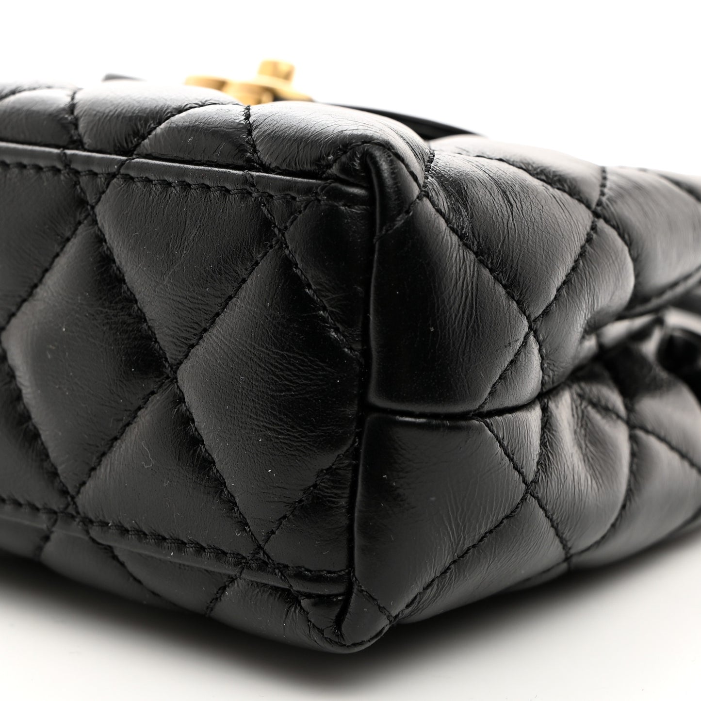 Shiny Aged Calfskin Quilted Nano Kelly Shopper Black