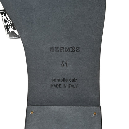 Hermes Calfskin Peinture Fraiche Oran Sandals 41 White Black 6 of 11