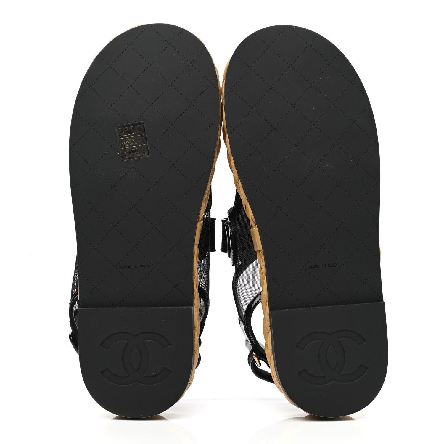 Chanel Mesh Patent Calfskin Velcro Dad Sandals 39.5 Black 5 of 9