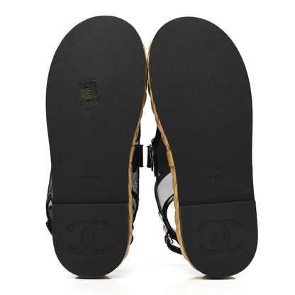 Chanel Mesh Patent Calfskin Velcro Dad Sandals 39.5 Black 5 of 9