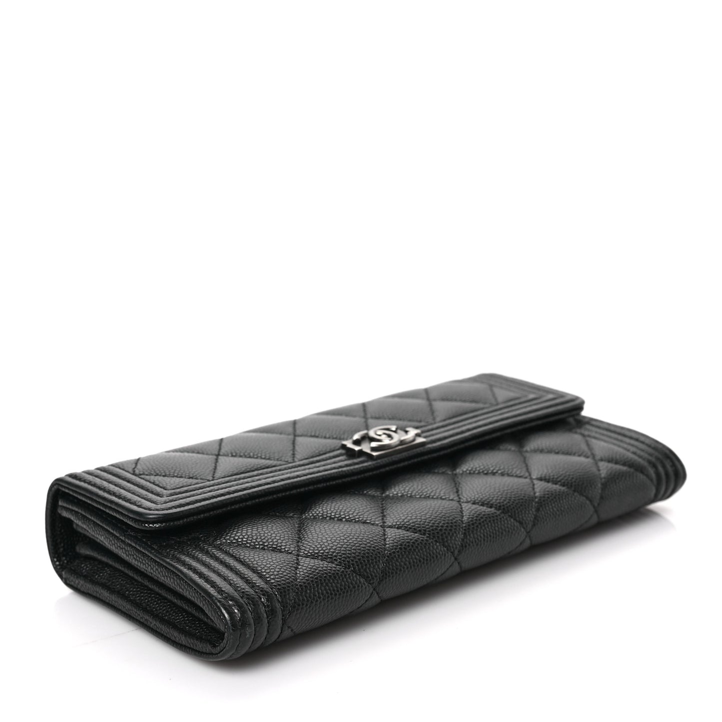 Caviar Quilted Large Boy Gusset Flap Wallet Black