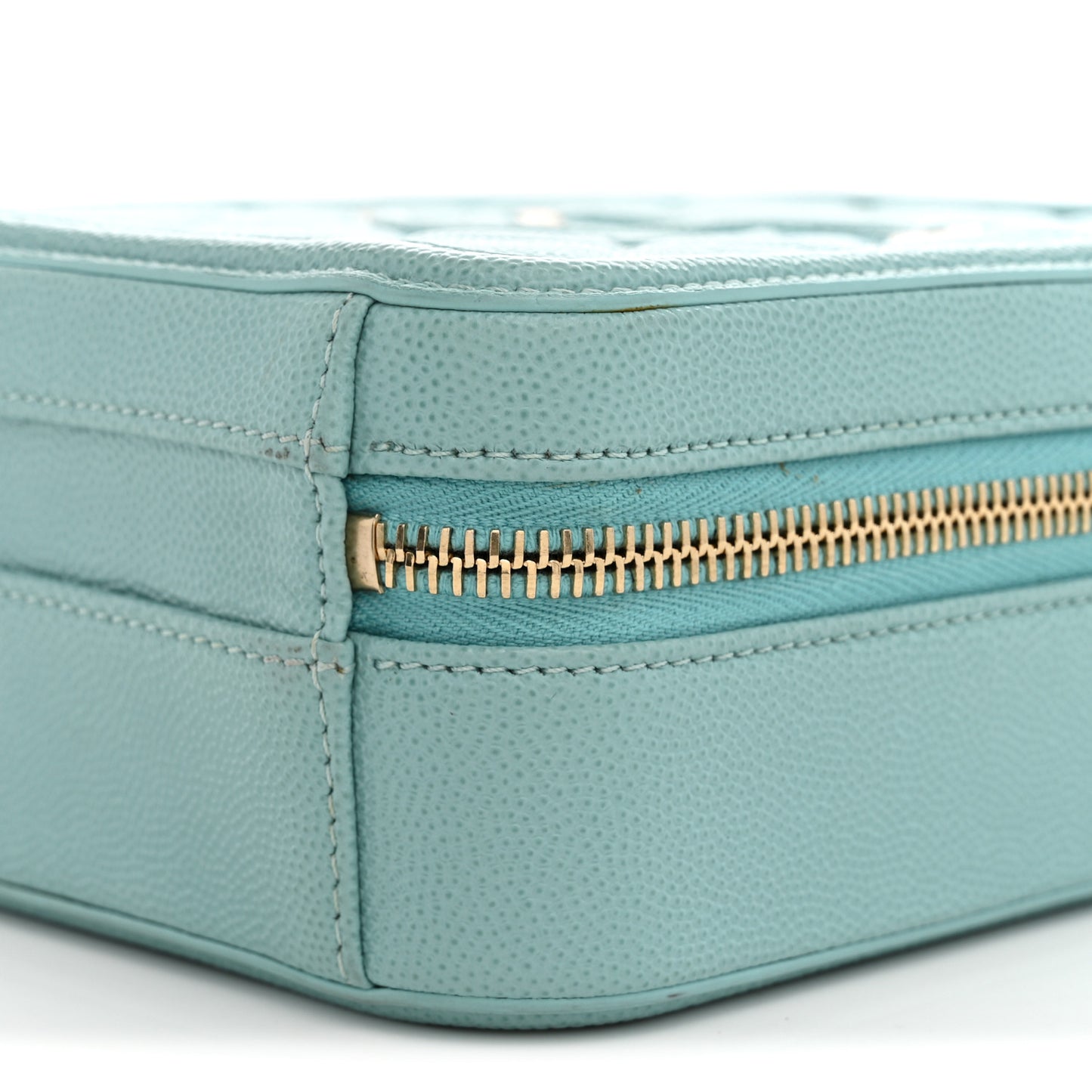 Caviar Quilted CC North South Filigree Vanity Case Light Blue