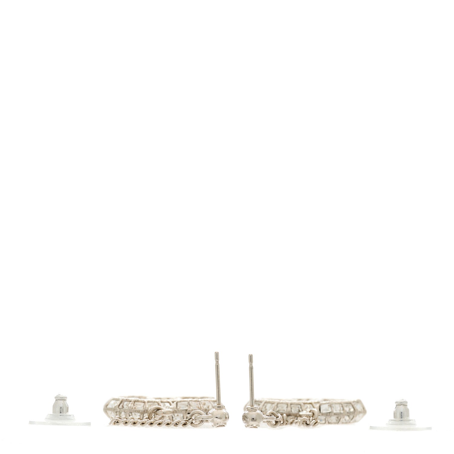 Chanel Baguette Crystal CC Drop Earrings Silver 3 of 4