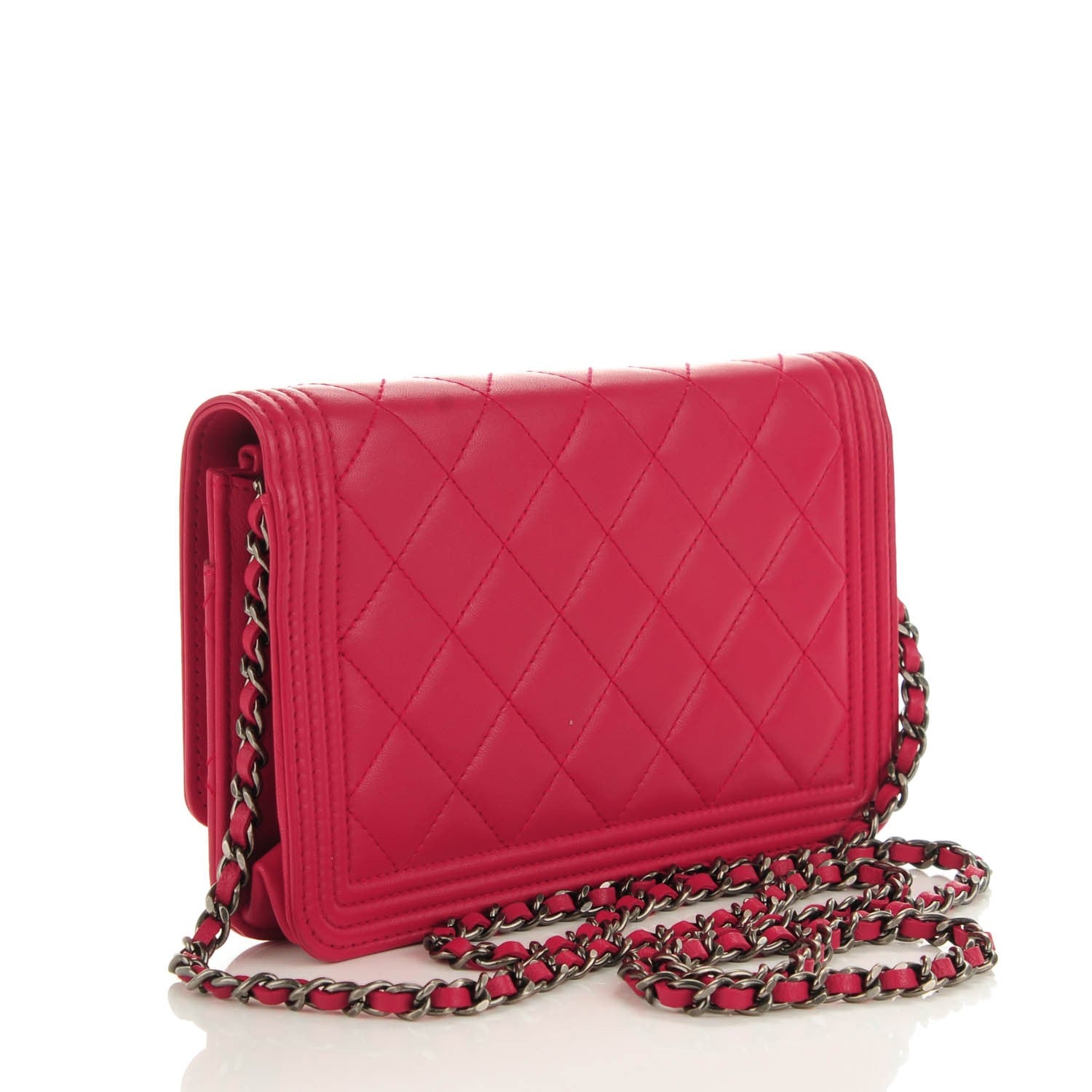 Chanel Lambskin Quilted Boy Wallet On Chain WOC Dark Pink 3 of 8