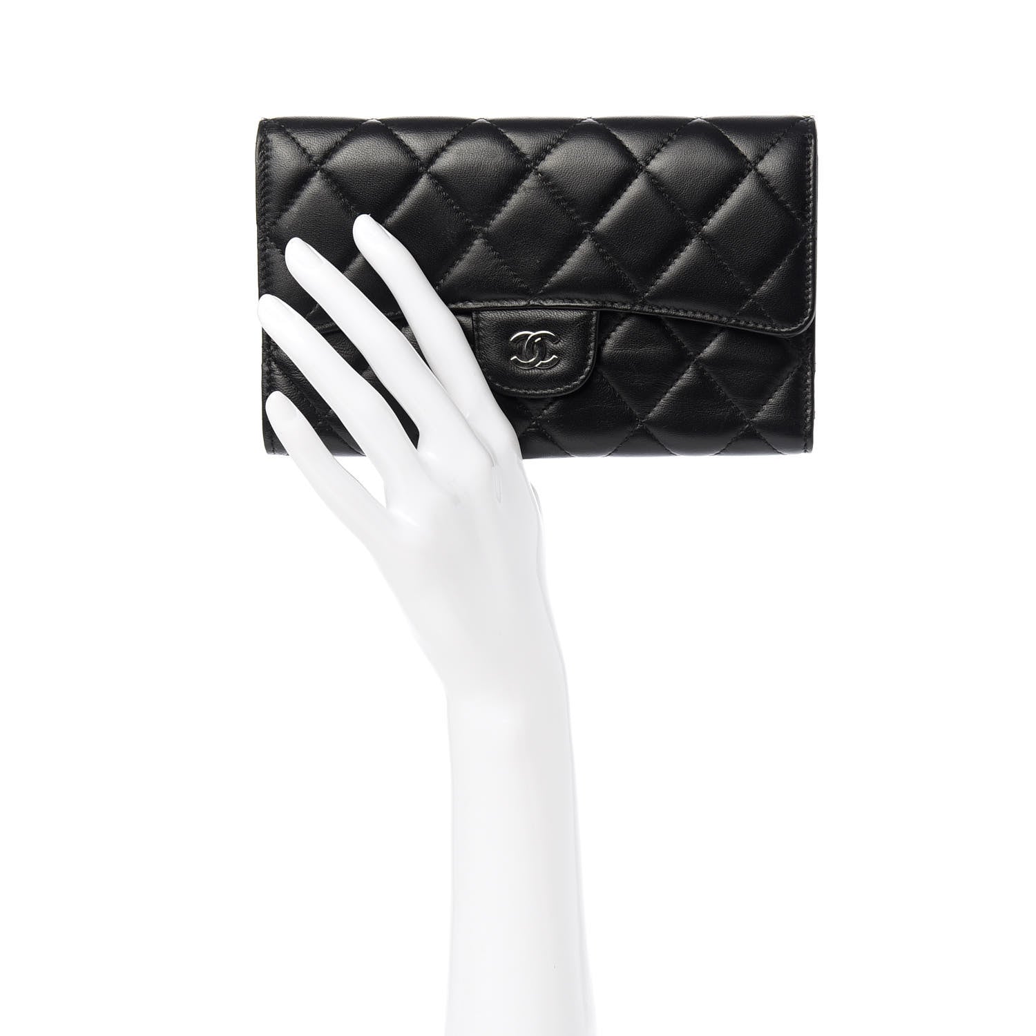 Chanel Lambskin Quilted Large Flap Wallet Black 2 of 7