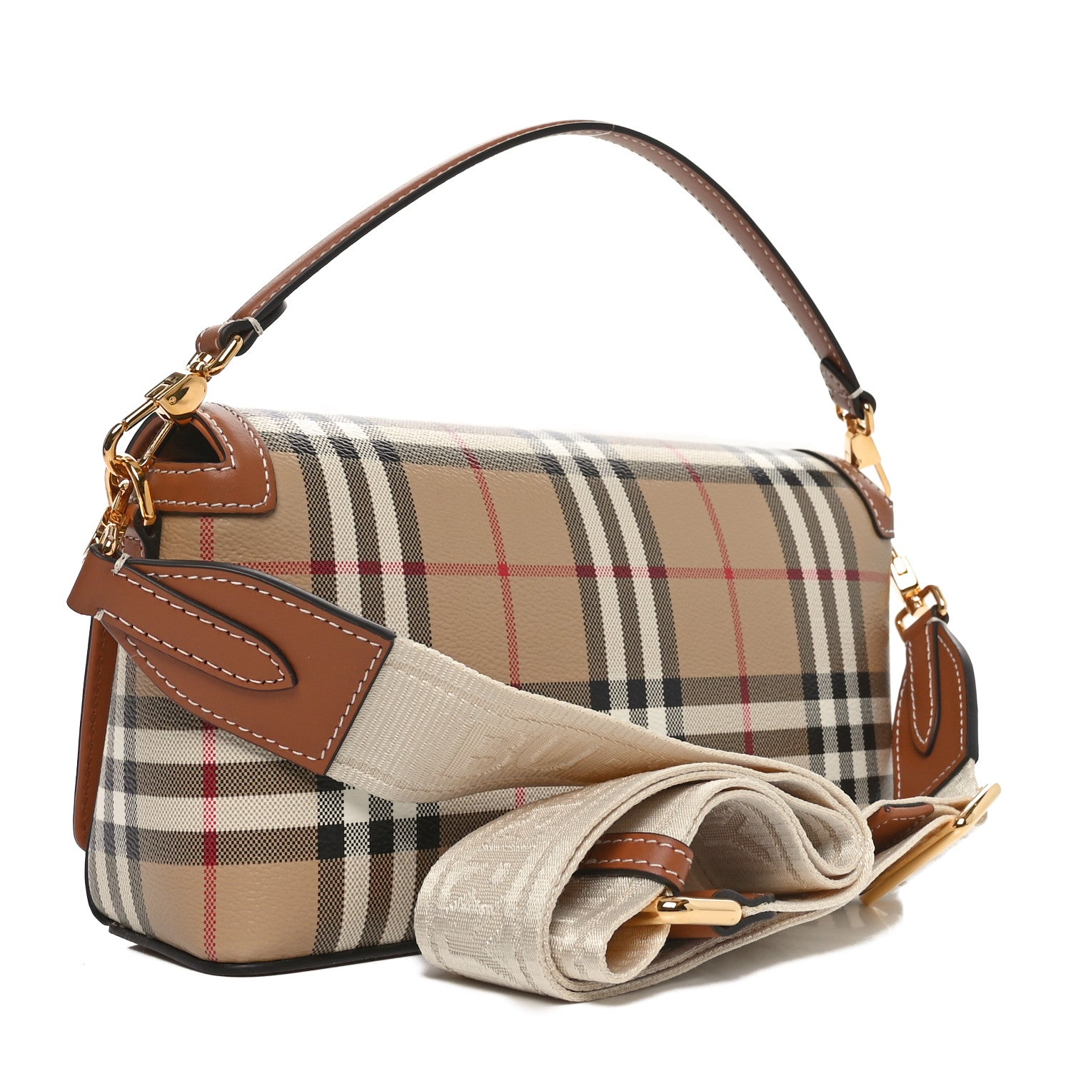 Burberry Calfskin Giant Check E-Canvas Elongated Note Crossbody Bag Briar Brown 3 of 10