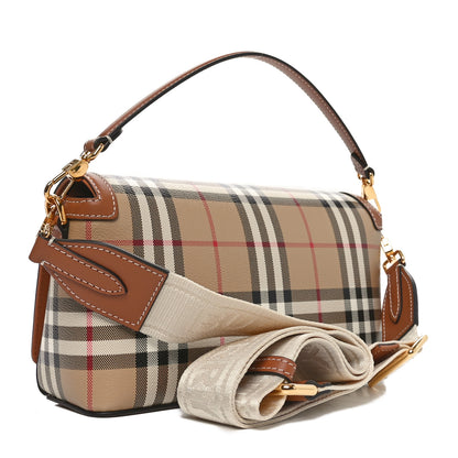 Burberry Calfskin Giant Check E-Canvas Elongated Note Crossbody Bag Briar Brown 3 of 10