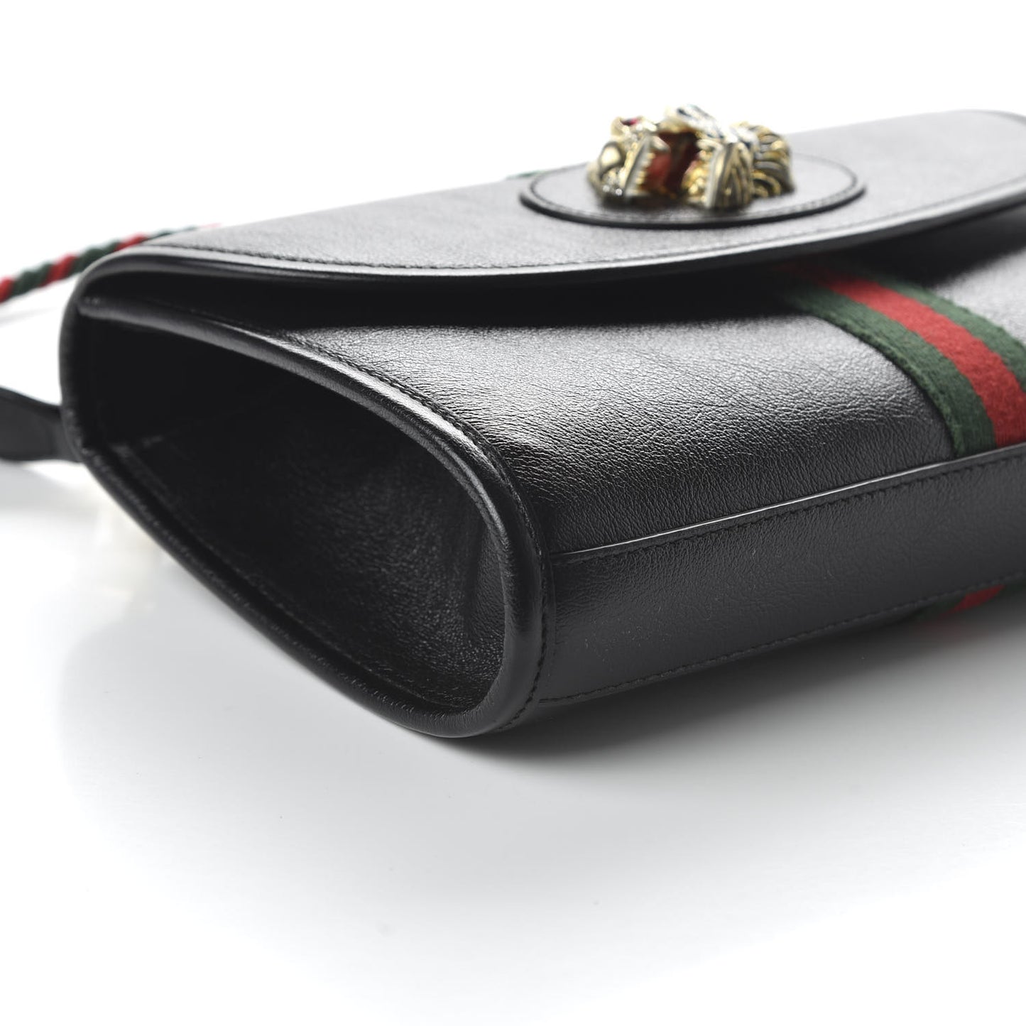 Textured Calfskin Web Small Rajah Slim Flap Shoulder Bag Black