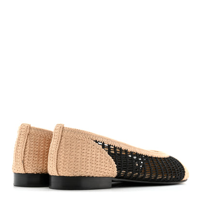 Chanel Raffia Cap Toe Ballerina Flats 38.5 Black Beige 5 of 8