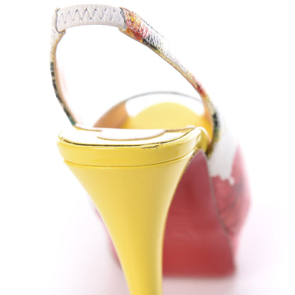 Christian Louboutin Crackled Calfskin Patent Hawaii Print Lady Peep Sling 150 Pumps 36 Version White 9 of 10