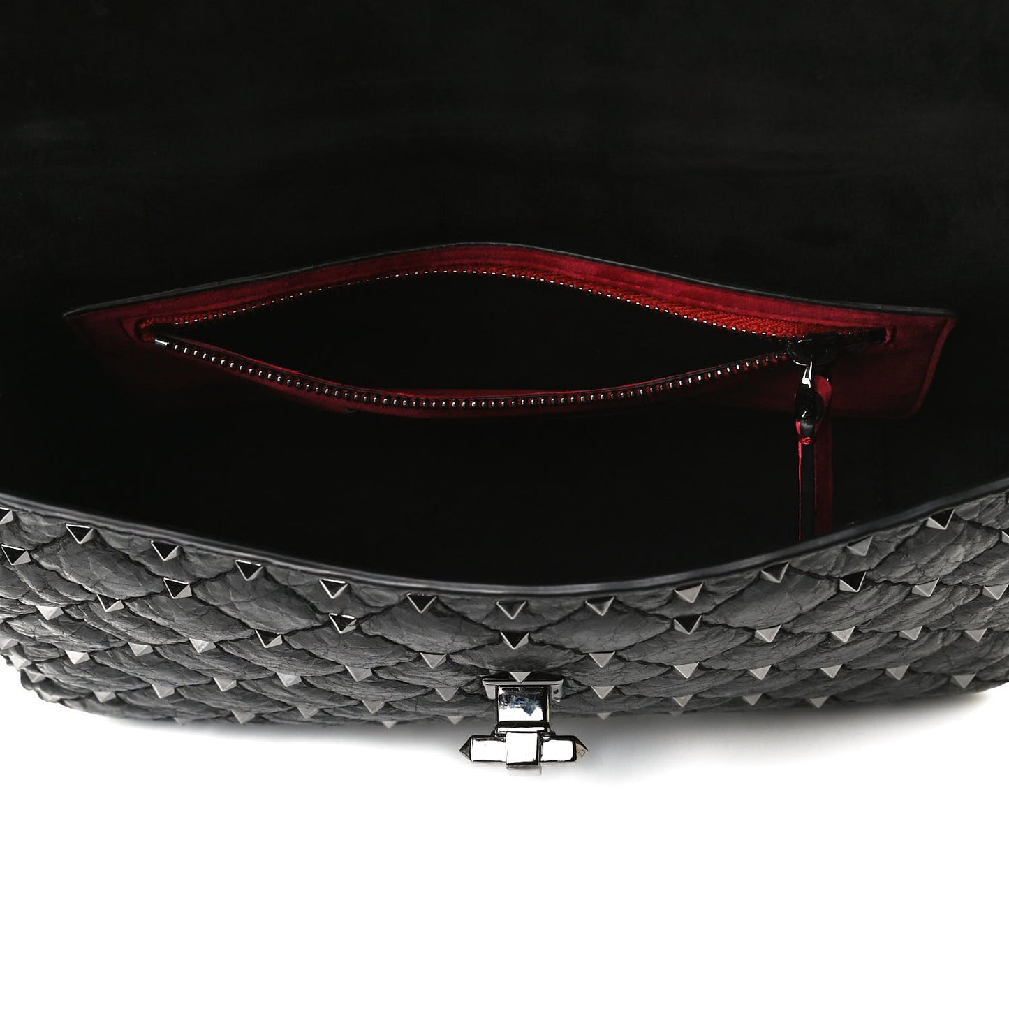 Craquele Nappa Medium Rockstud Spike Shoulder Bag Black