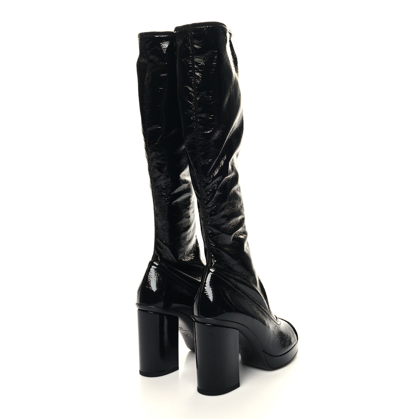 Crumpled Patent High Boots 39 Black