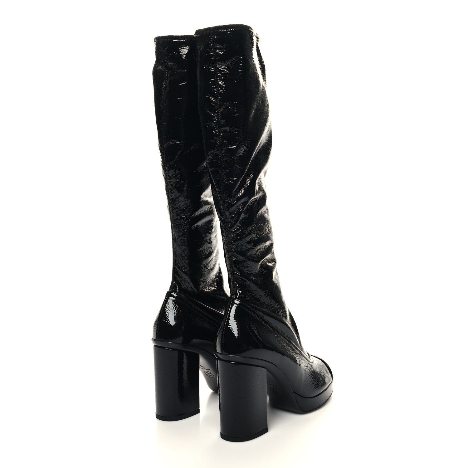 Chanel Crumpled Patent High Boots 39 Black 4 of 8