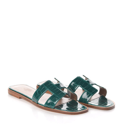 Hermes Shiny Alligator Oran Sandals 36 Emeraude 3 of 11