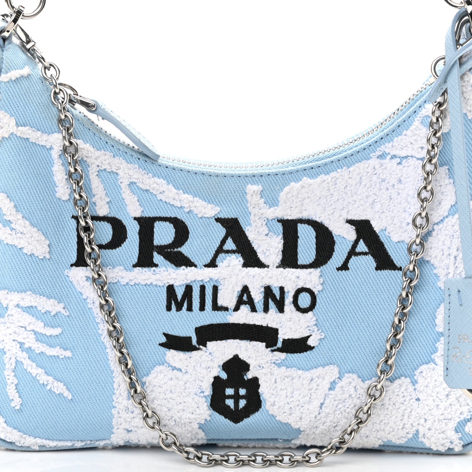 Prada Nylon Drill Logo Embroidered Re-Edition 2005 Shoulder Bag Celeste White 8 of 10
