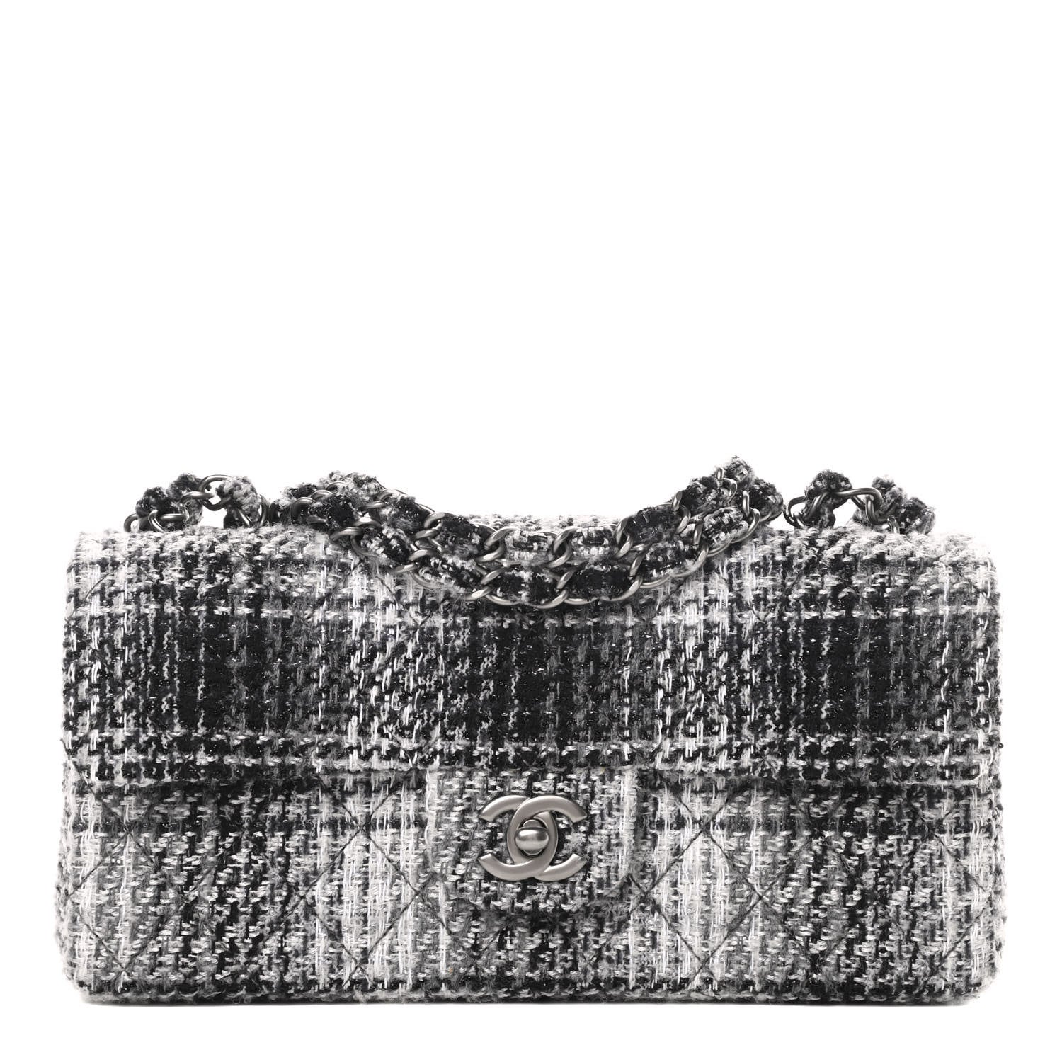 Chanel Tweed East West Flap Black White 1 of 11