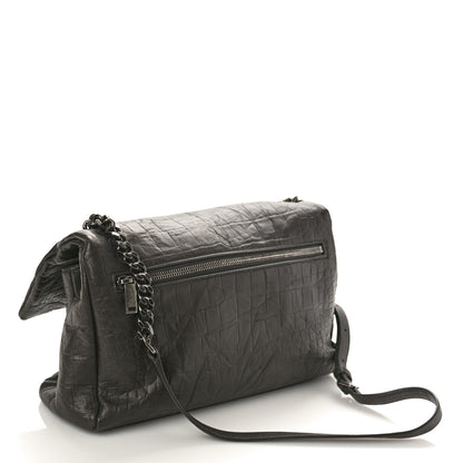 Saint Laurent Calfskin Crocodile Embossed Medium West Hollywood Monogram Fold-Over Grey 2 of 8