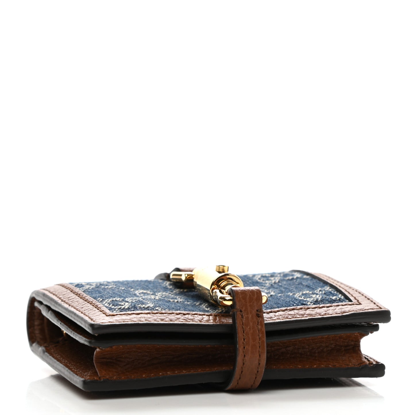New Denim GG Monogram Jackie 1961 Card Case Blue Tea Cuir