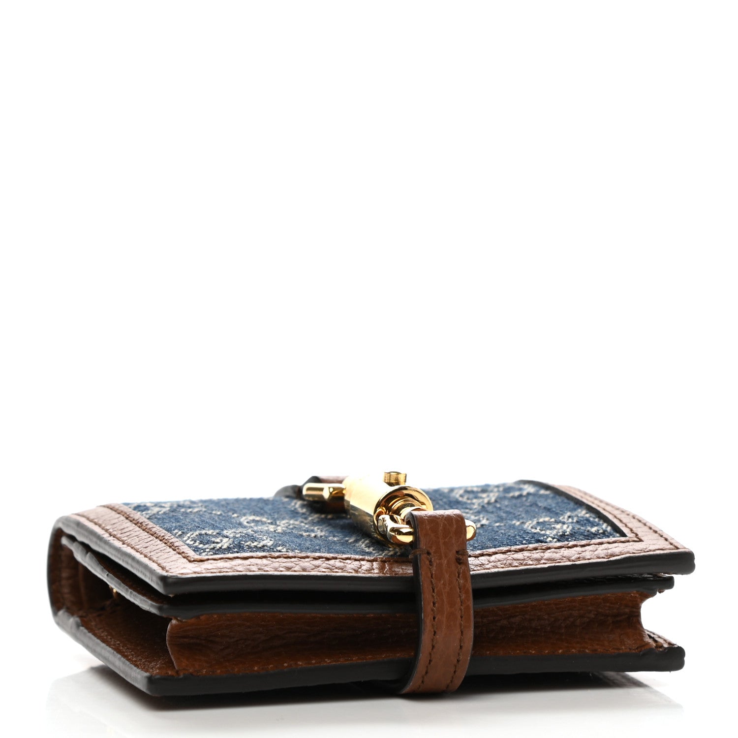 Gucci New Denim GG Monogram Jackie 1961 Card Case Blue Tea Cuir 4 of 8