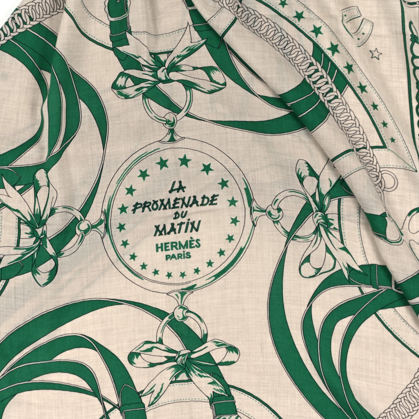 Cashmere Silk La Promenade du Matin Bandana Shawl 140 Naturel Vert Black
