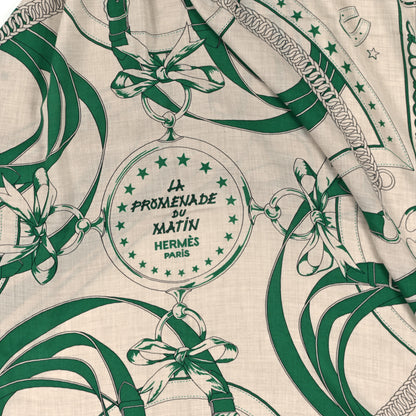 Hermes Cashmere Silk La Promenade du Matin Bandana Shawl 140 Naturel Vert Black 2 of 5