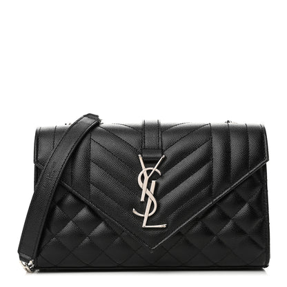 Saint Laurent Grain De Poudre Textured Mixed Matelasse Triquilt Small Monogram Satchel Black 1 of 9