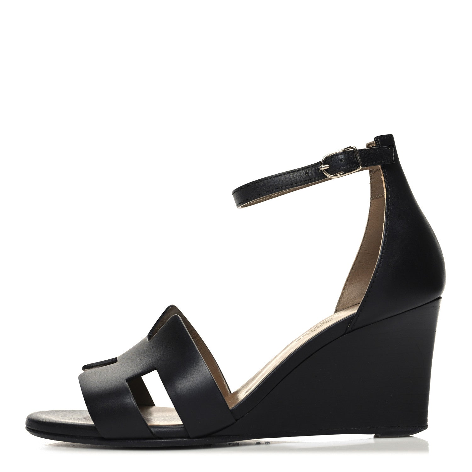 Hermes Calfskin Legend Wedge Sandals 35.5 Black 1 of 9