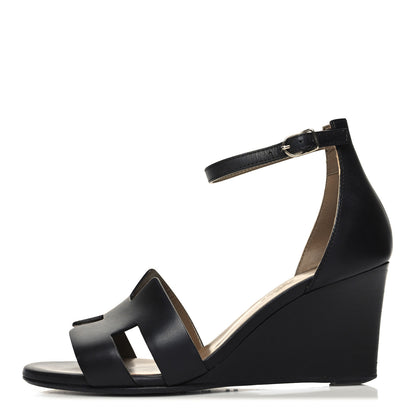 Hermes Calfskin Legend Wedge Sandals 35.5 Black 1 of 9