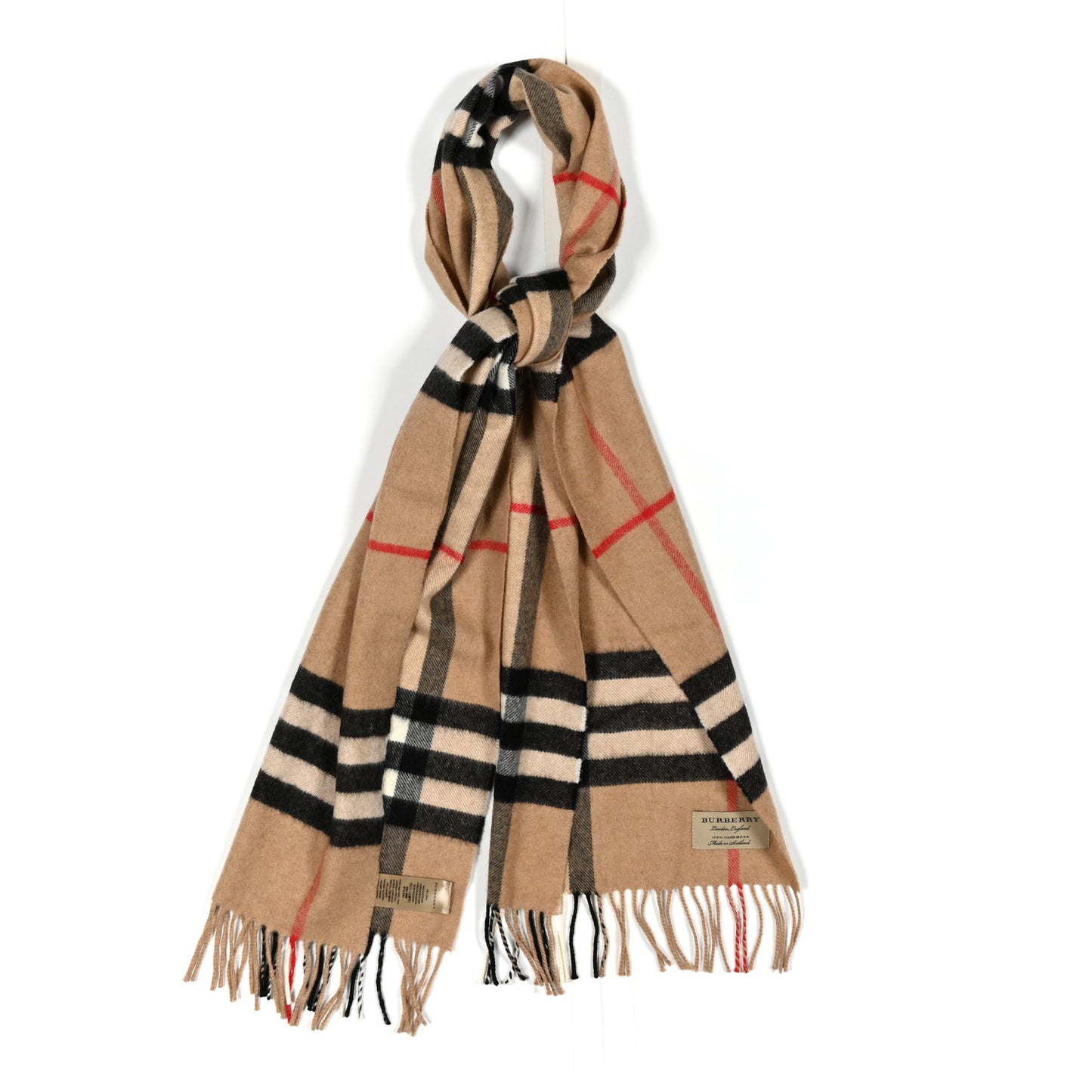 Cashmere Classic Check Fringe Scarf Camel