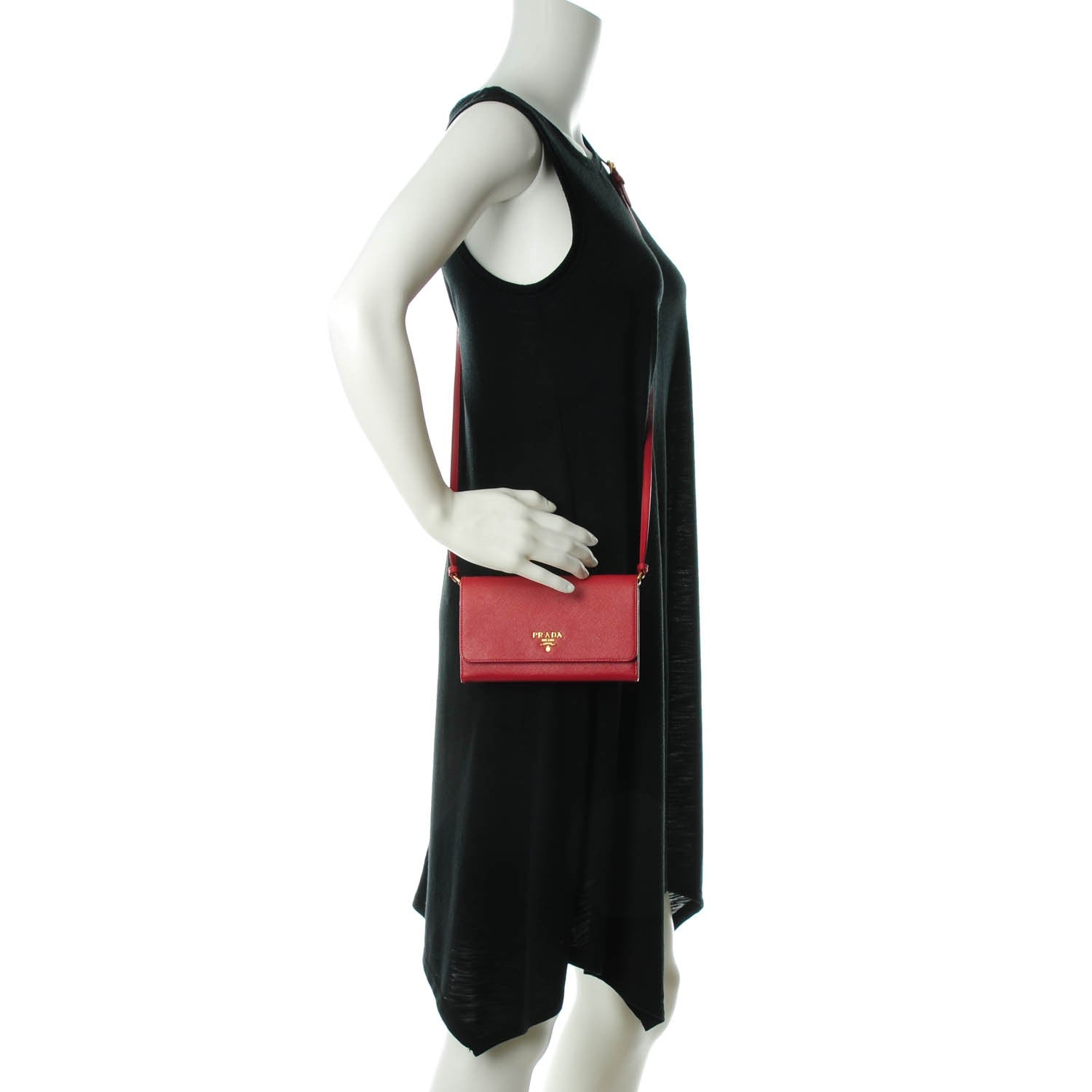 Prada Saffiano Metal Mini Crossbody Wallet Rubino 2 of 7