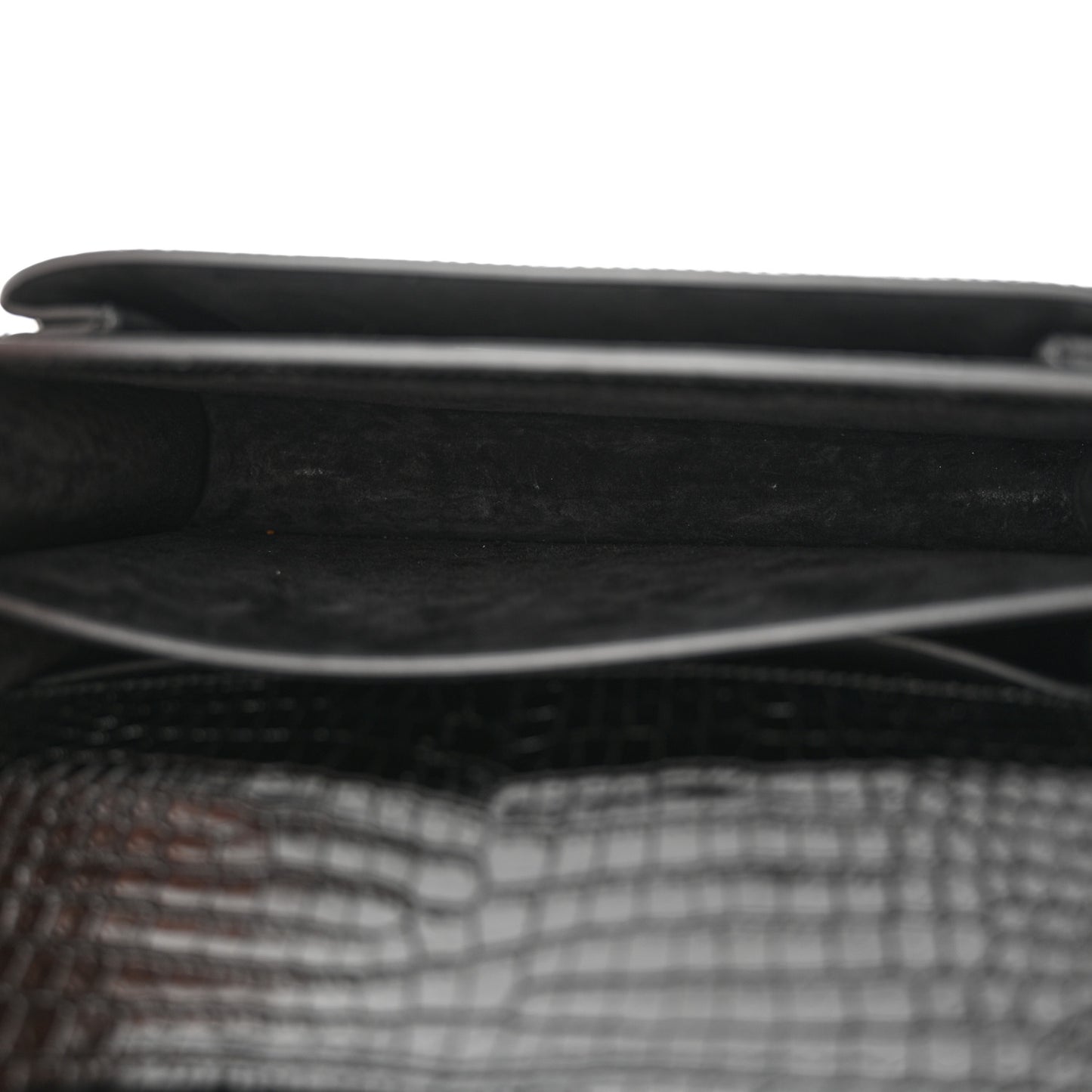 Calfskin Crocodile Embossed Medium Monogram Sunset Black