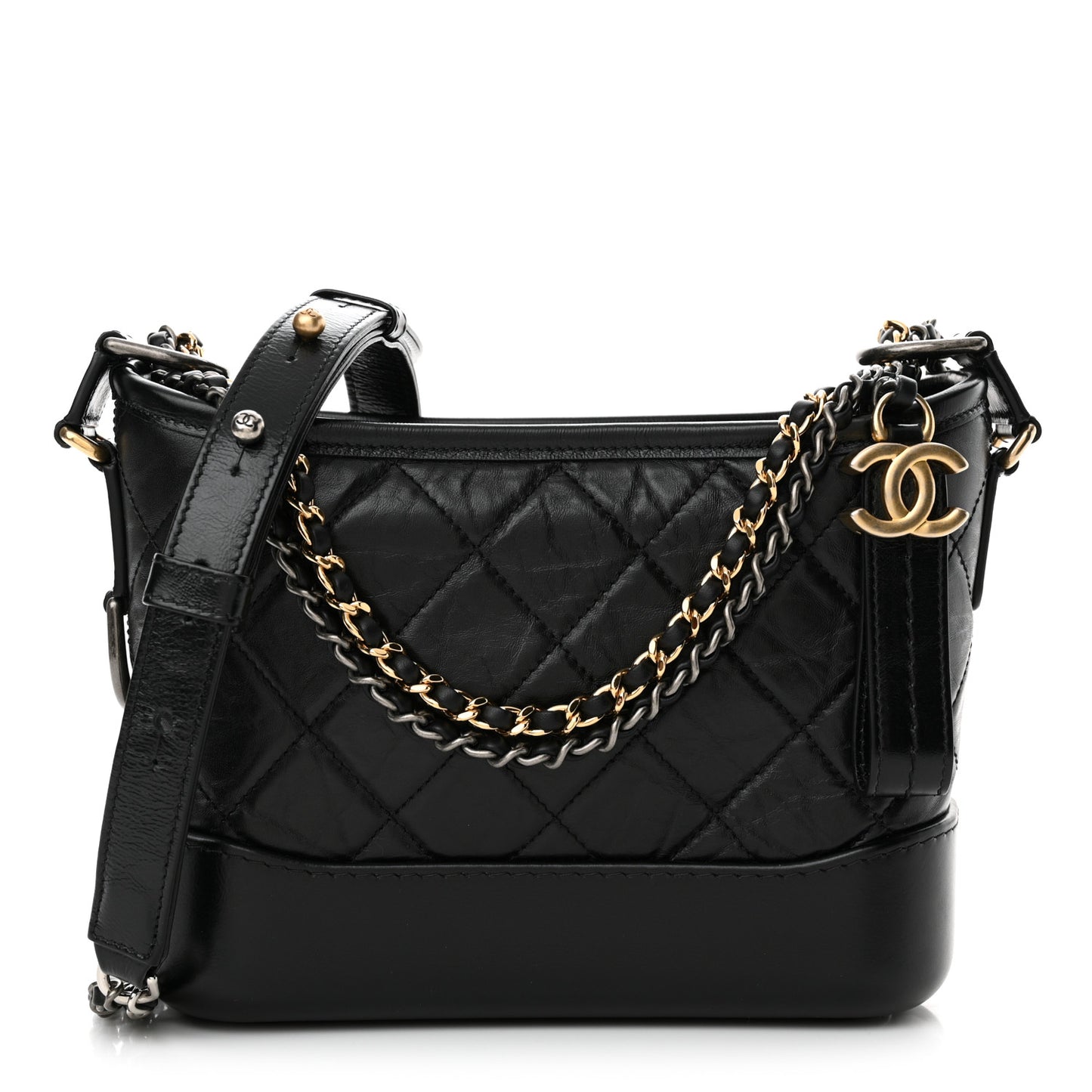 Aged Calfskin Quilted Small Gabrielle Hobo Black