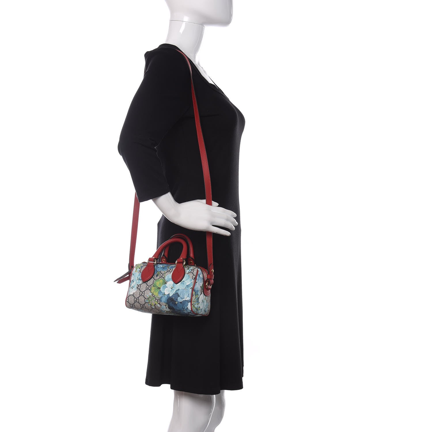 Gucci GG Supreme Monogram Blooms Mini Boston Navy Blue Hibiscus 2 of 8