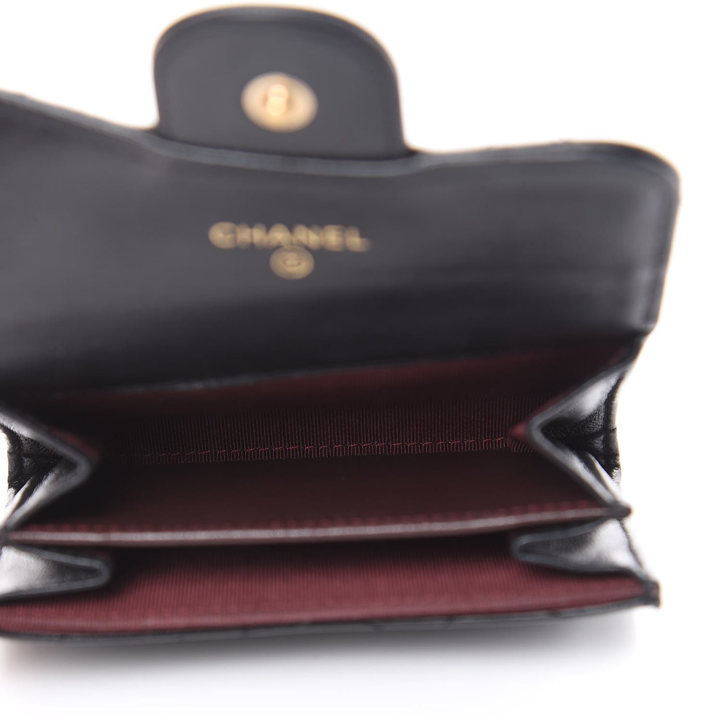 Lambskin Quilted Flap Card Holder Wallet Black