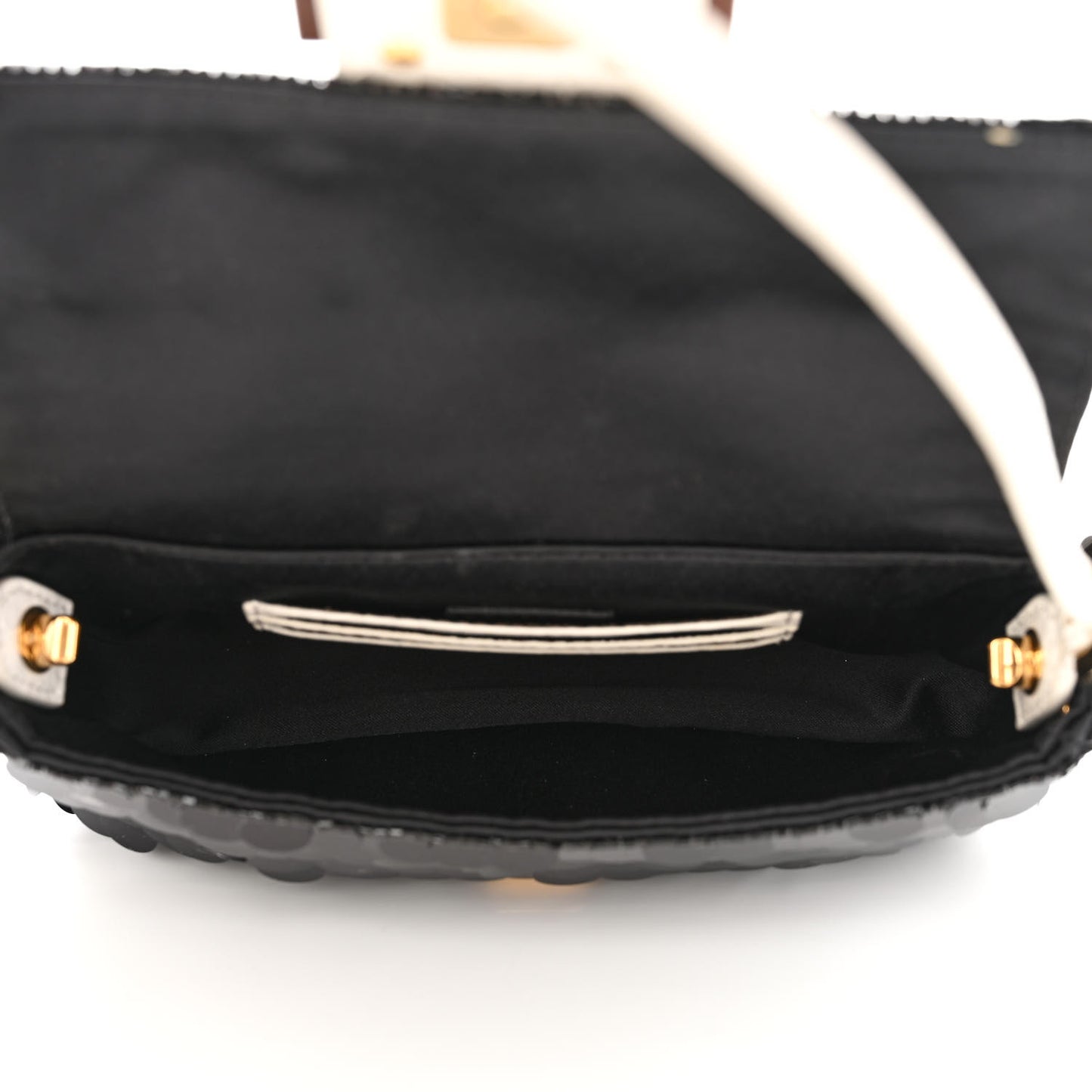 Satin Sequin Paillettes Elaphe Plexiglass Mini Baguette 1997 Black Avorio