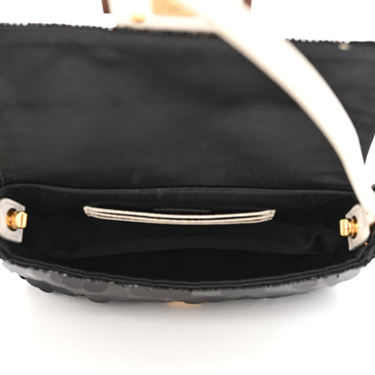 Fendi Satin Sequin Paillettes Elaphe Plexiglass Mini Baguette 1997 Black Avorio 5 of 12