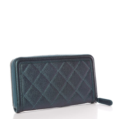 Chanel Iridescent Caviar Quilted Medium Filigree Zip Around Wallet Dark Turquoise 3 of 9