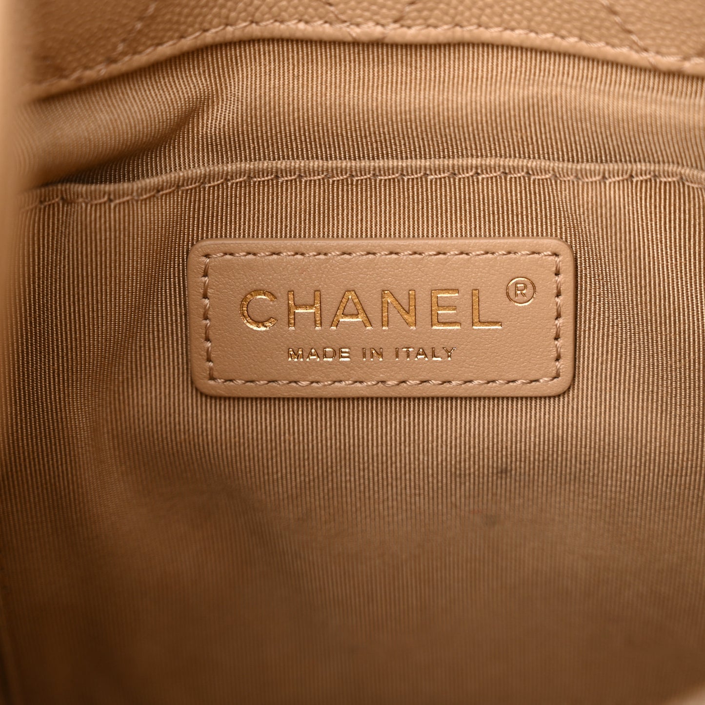 Caviar Quilted Rolled Up Bucket Drawstring Bag Beige