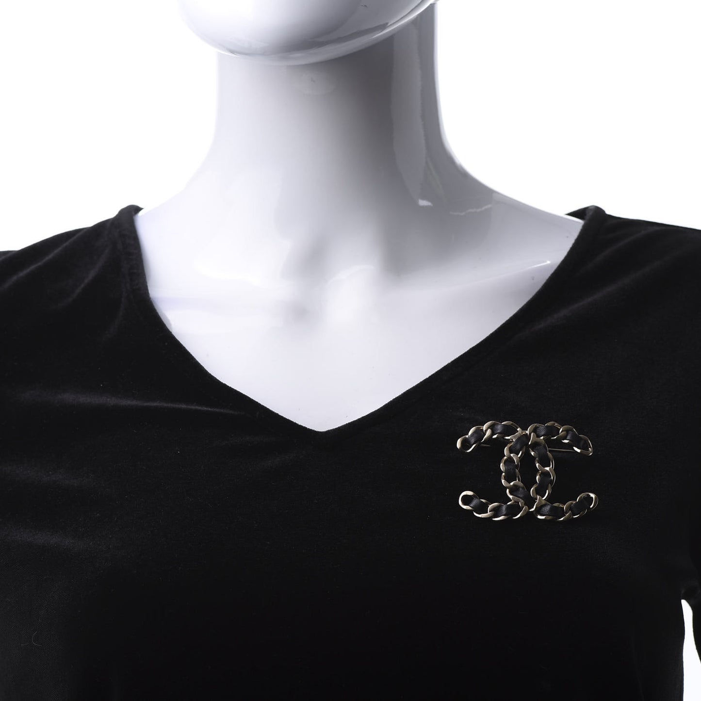 Lambskin Chain CC Brooch Black Gold