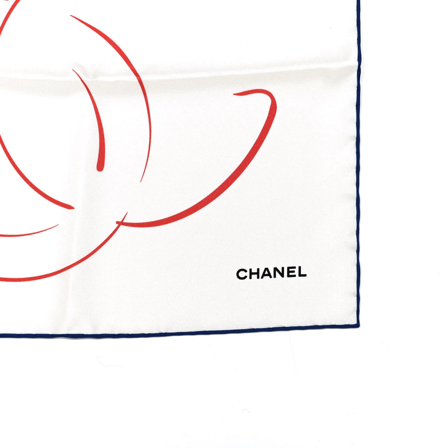 Silk Camellia Bag Print CC Square Scarf White Red