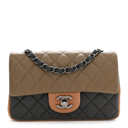 Chanel Lambskin Quilted Tri-Color Mini Rectangular Flap Brown Grey 1 of 10