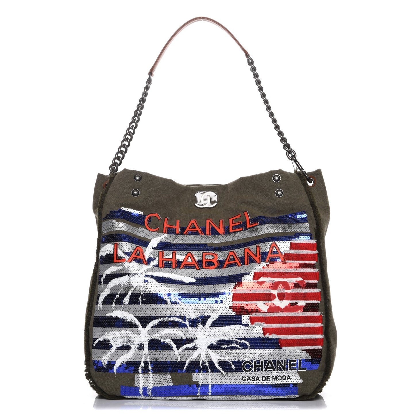 Canvas Sequins Cubano Trip Hobo Khaki