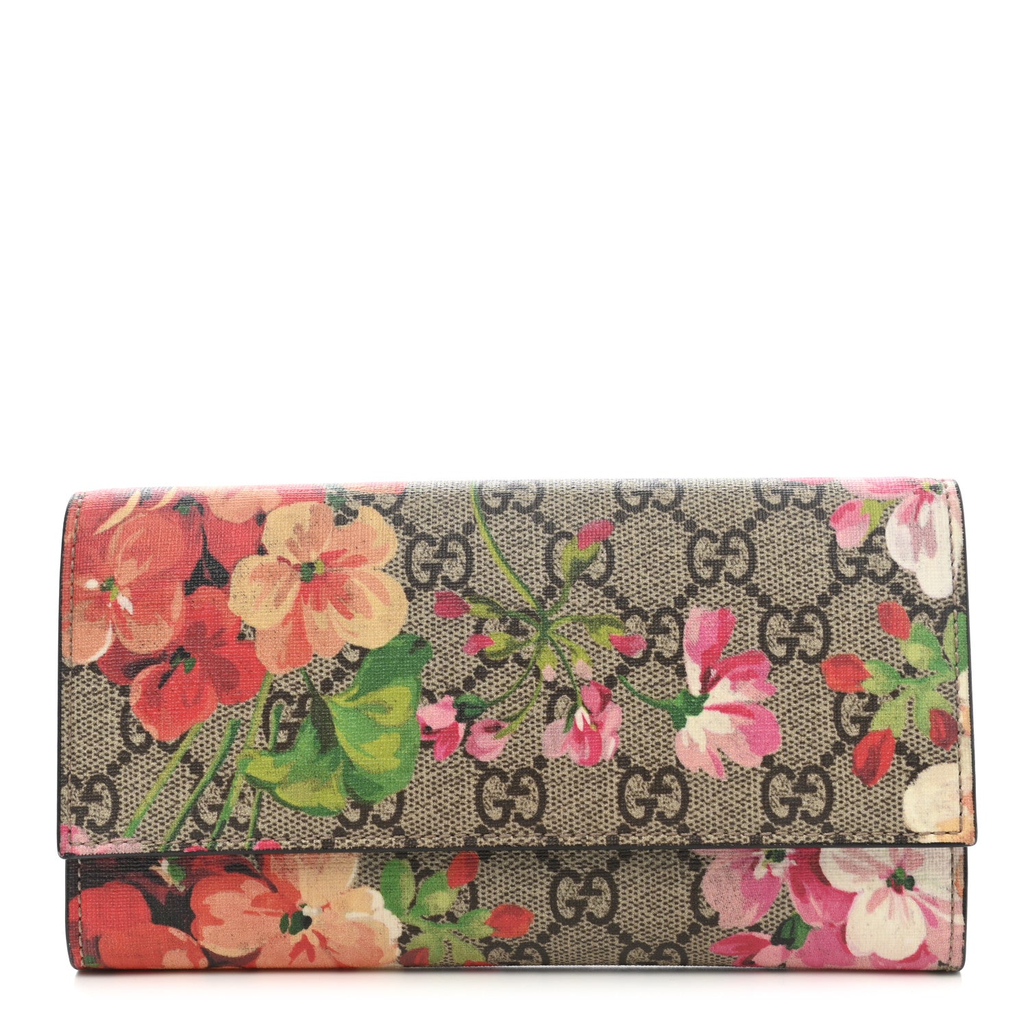 Gucci GG Supreme Monogram Blooms Continental Wallet Beige Multicolor Dry Rose 1 of 9