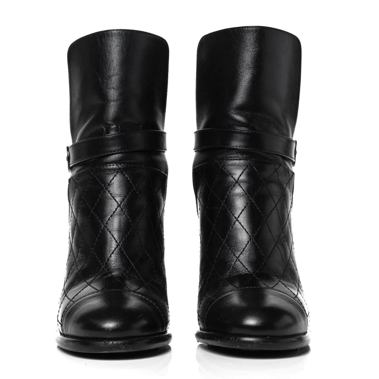 Calfskin Quilted Cap Toe Boots 35.5 Black Brown