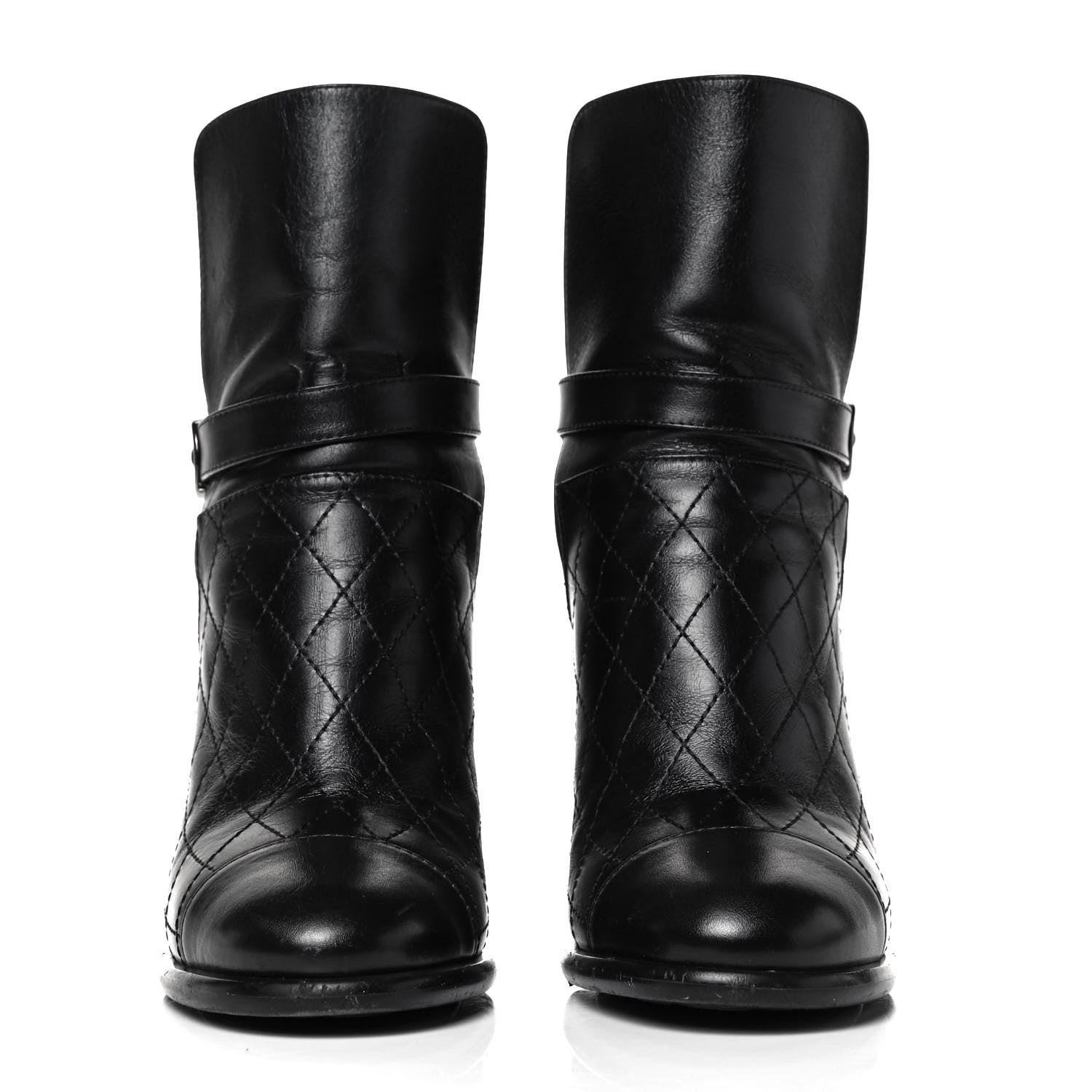 Chanel Calfskin Quilted Cap Toe Boots 35.5 Black Brown 2 of 7