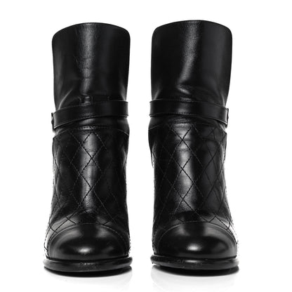 Chanel Calfskin Quilted Cap Toe Boots 35.5 Black Brown 2 of 7