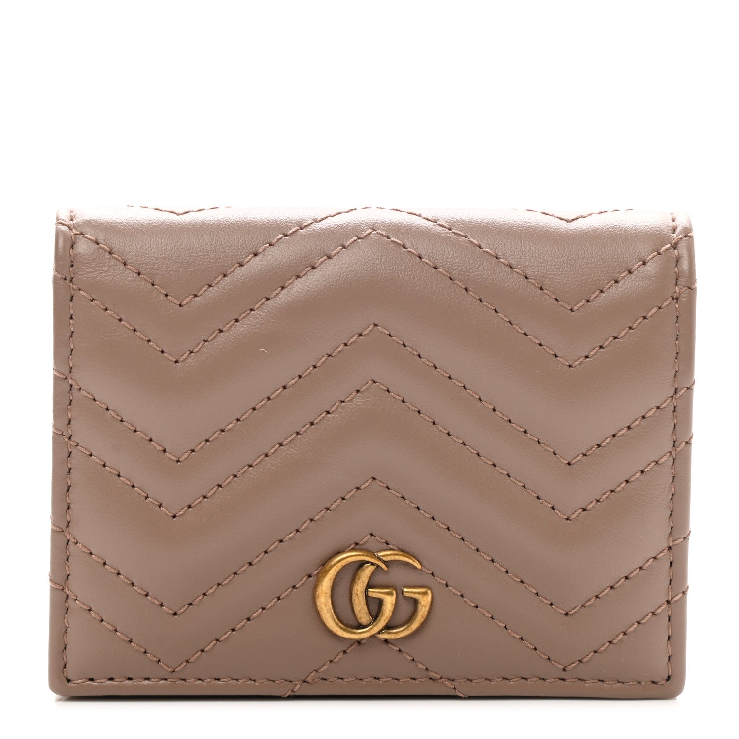 Gucci Calfskin Matelasse GG Marmont Card Case Wallet Porcelain Rose 1 of 8